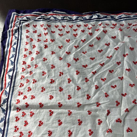 Womens Scarf 31x31 Square Red White & Blue Floral - Picture 7 of 10